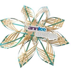 Natural Bamboo Woven Wall Hanging Decor Star Natural with Teal Highlight